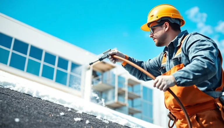 Executing spray foam roof removal on a commercial structure, showcasing professional techniques.