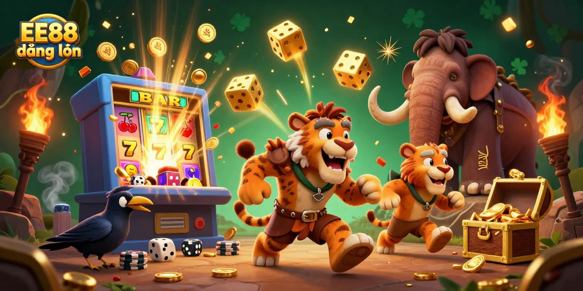 Engage in thrilling gameplay at EE88 đăng nhập with a colorful casino scene featuring exciting slot machines and winning elements.