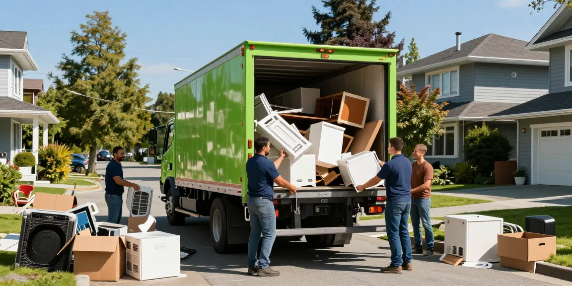 Efficient team in action for target Junk Removal Vancouver service loading furniture into truck.