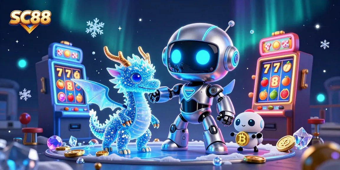 SC88 showcases a vibrant casino scene with a futuristic robot and exciting slot machines.