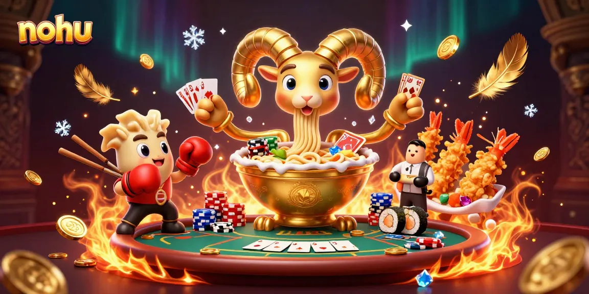 Nohu-themed casino scene featuring a giant ramen bowl dealer at a poker table.