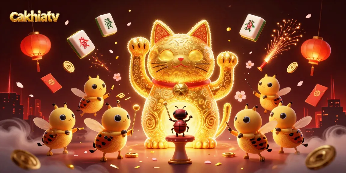 Experience seamless streaming on cakhiatv with a vibrant display of casino-themed elements.