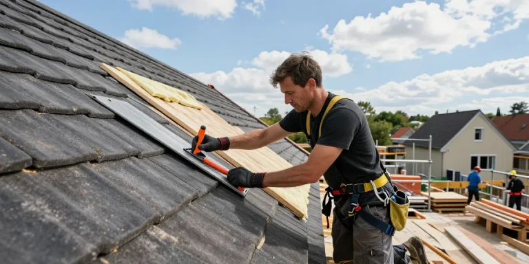 Professional roofing work by entreprise de toiture à seraing, showcasing skilled craftsmanship and tools in Liège.
