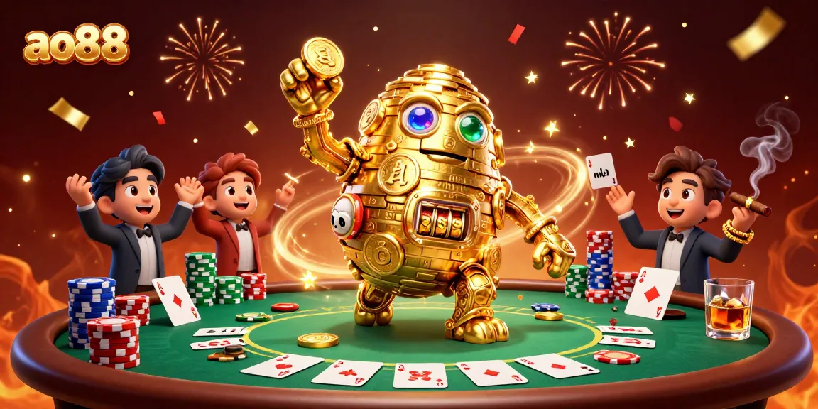 Experience exciting wins at ao88 with our unique golden golem and poker scene!