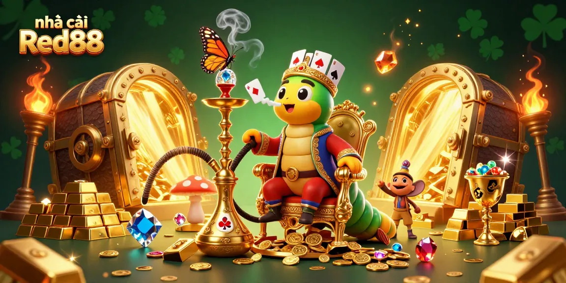 Engage with nhà cái Red88 in a vibrant online casino world full of poker symbols and gold treasures.