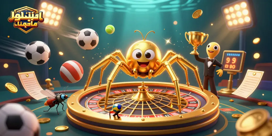 Engage with مانجا، مانهوا، مانهوا مترجمة, as the golden spider spins a roulette wheel web in a vibrant casino scene.