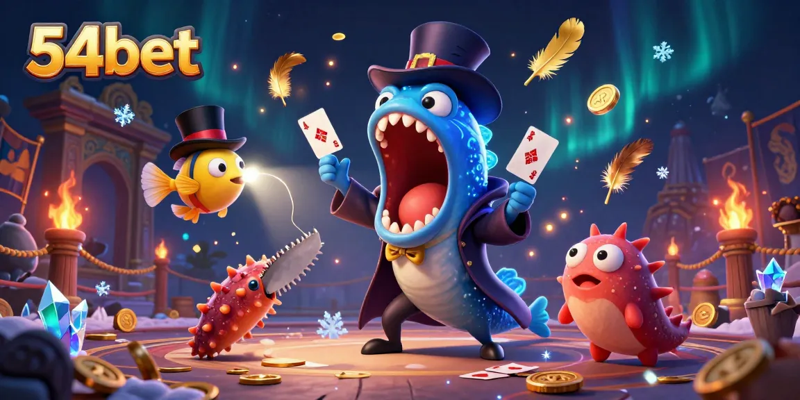 Experience the thrill of gambling with 54bet in an engaging 3D casino scene featuring unique sea creatures.