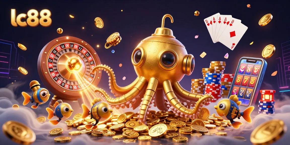 Experience thrilling games at lc88 with a vibrant 3D casino illustration showcasing winning moments!