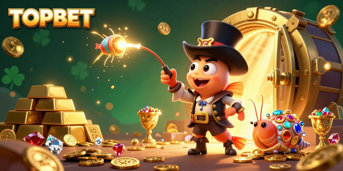 TOPBET attracts gamblers with vibrant treasures and striking characters in a cartoon-inspired casino scene.