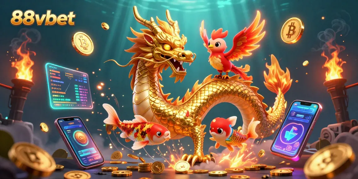 Experience thrilling gameplay at 88vbet with a dynamic scene of a golden dragon and colorful casino elements.