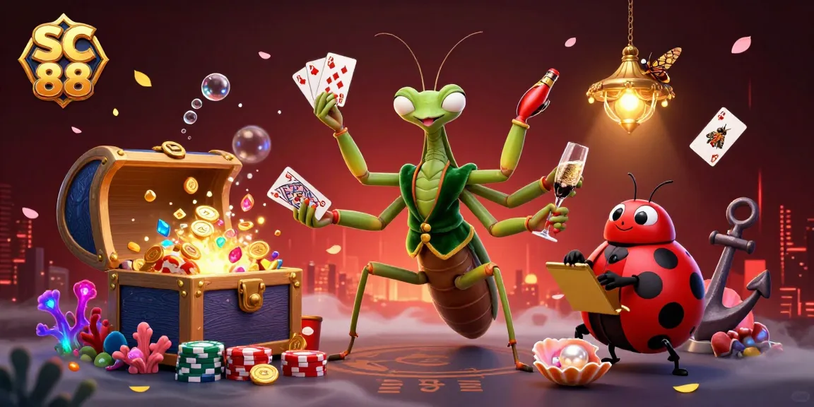 Experience exciting gaming with SC 88 featuring a mantis dealer and vibrant casino elements.