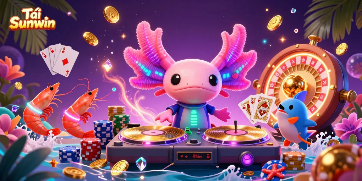 Tải Sunwin and win big with lively casino-themed 3D art featuring vibrant characters and dynamic elements.
