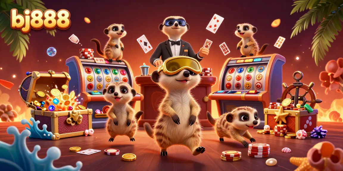 Experience the excitement of playing at bj888 with meerkats in a vibrant casino setting.
