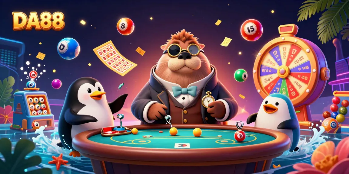 Engage with DA88 at an underwater poker table with vibrant gaming elements and lively characters.