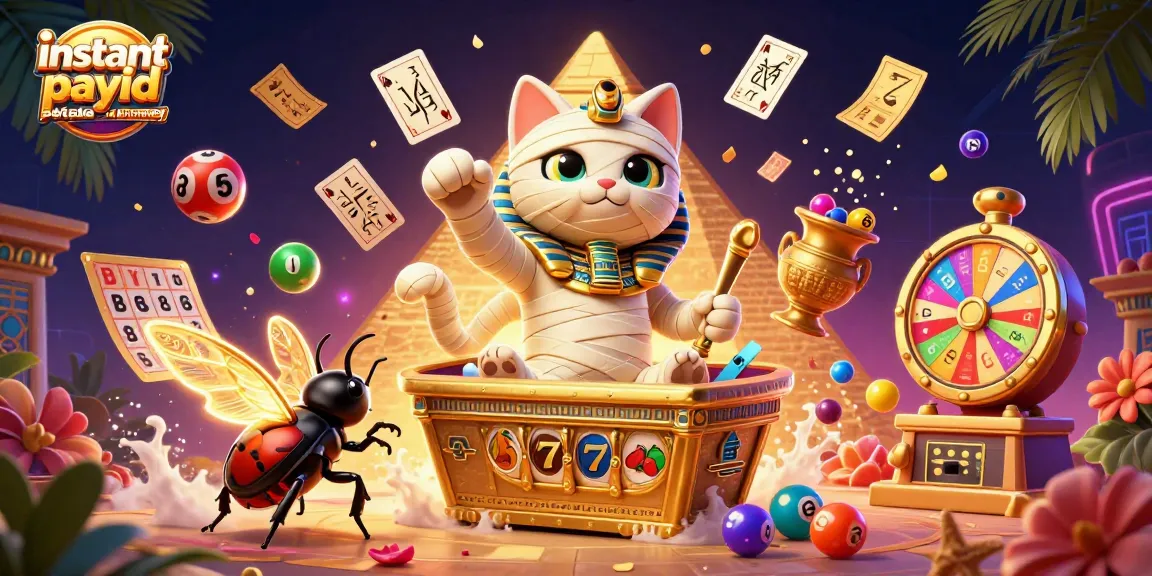 Engage in instant payid pokies australia real money with a lively scene featuring a cartoon Egyptian mummy cat and golden elements.