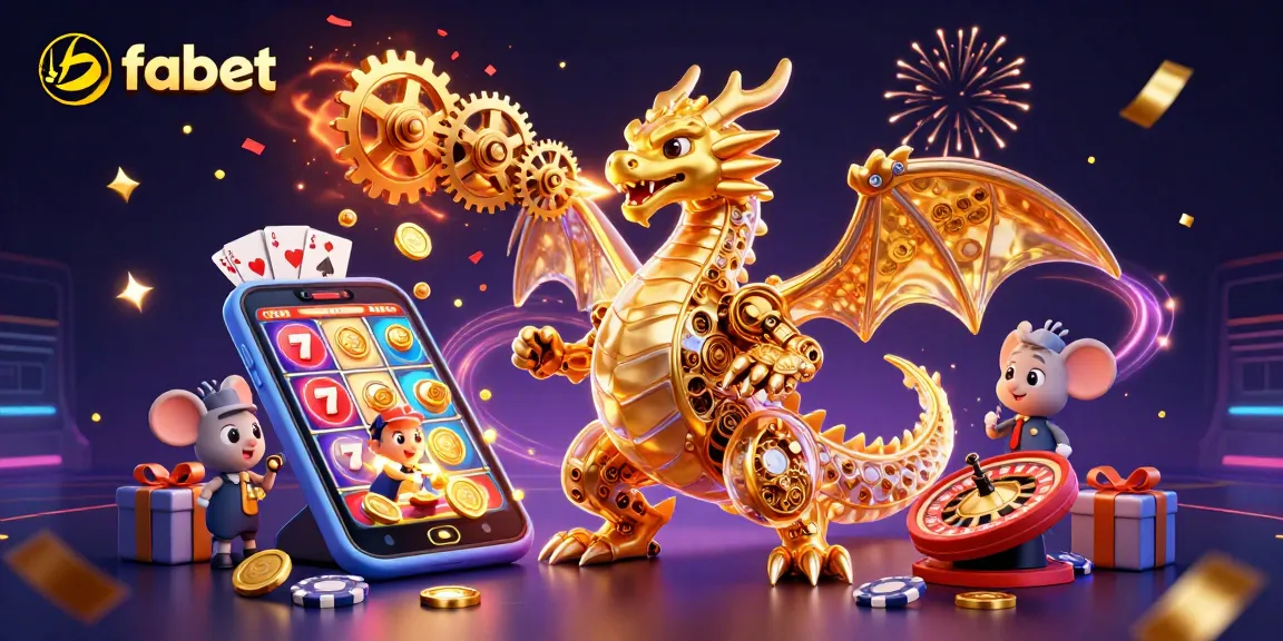 Experience a thrilling fabet atmosphere with a golden dragon, casino games, and explosive excitement.