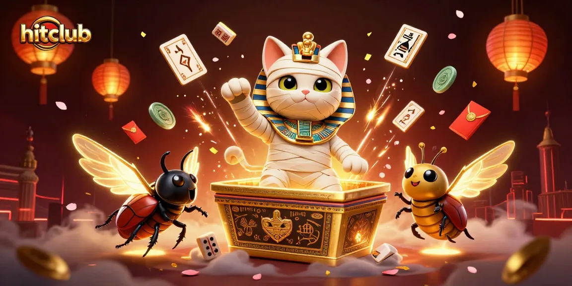 Hitclub brings exhilarating casino excitement with a lively 3D illustration featuring Egyptian themes and vibrant game elements.