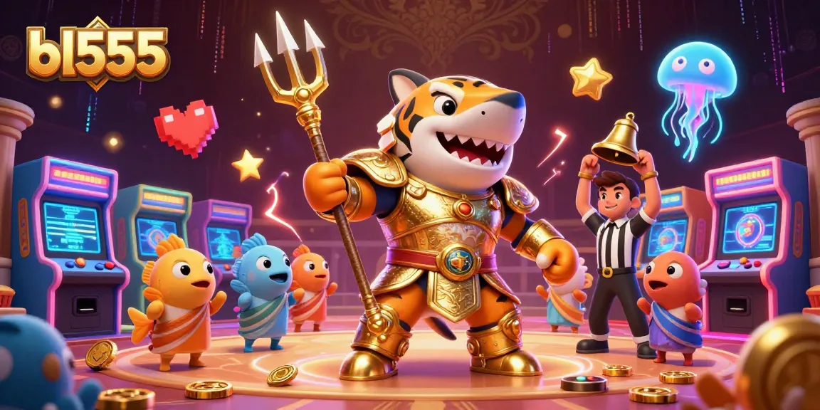 Engage with bl555 and witness the vibrant gaming scene featuring a tiger shark in gladiator armor.