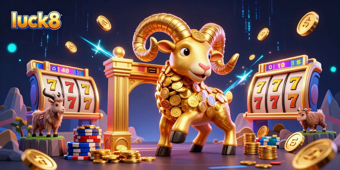 Boost your bets with luck8 as the gold ram charges through a casino scene of slots and jackpots.