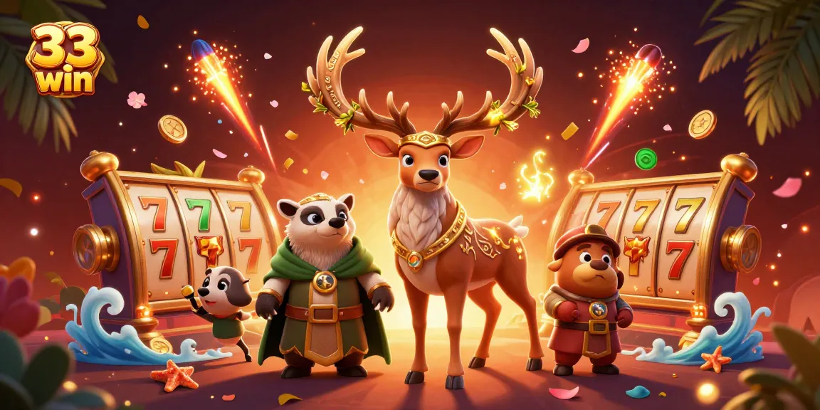 Experience thrilling gameplay with 33 win as lucky characters celebrate jackpot wins.