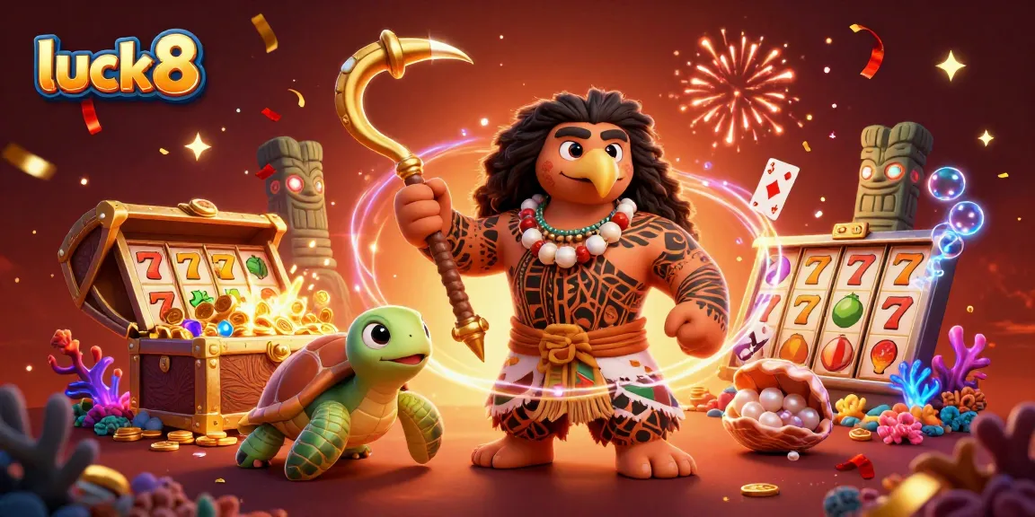 Experience the excitement of luck8 with vibrant slots, a demigod hawk, and treasure!