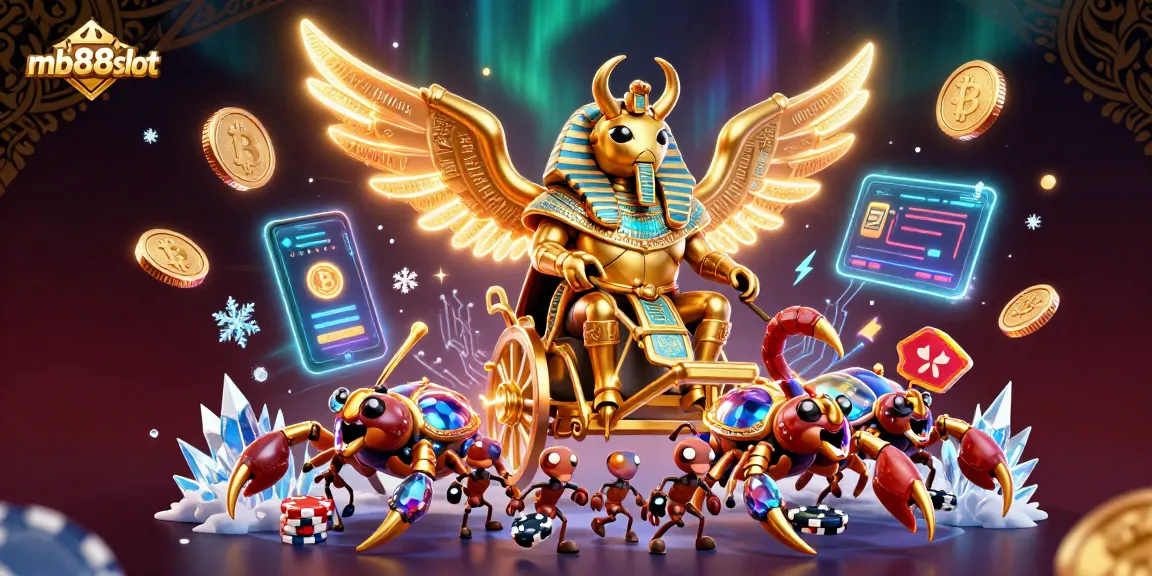 Engage in thrilling gameplay with mb88slot featuring a dazzling 3D scarab and crypto elements.