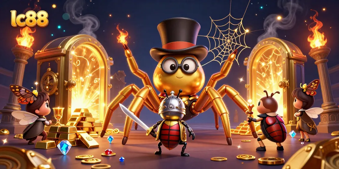 Explore the exciting world of lc88 with golden treasures and adventurous characters in this vibrant casino scene.