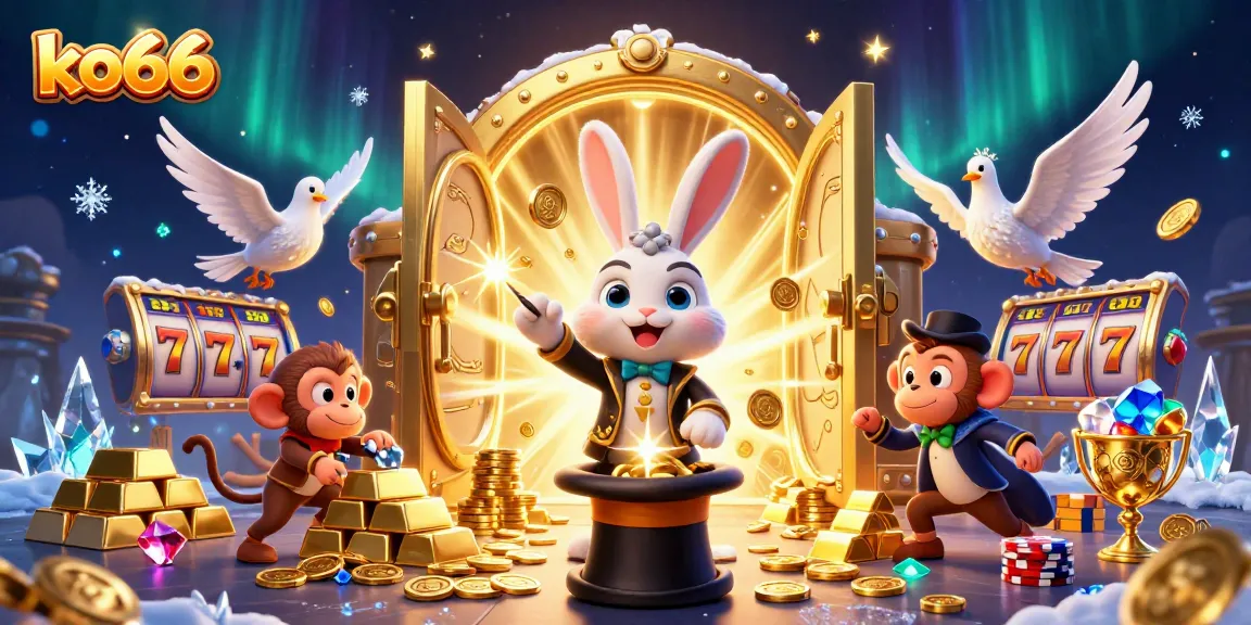 Experience the thrill of ko66 as our magician rabbit dazzles with gold coins and sparkling casino elements.