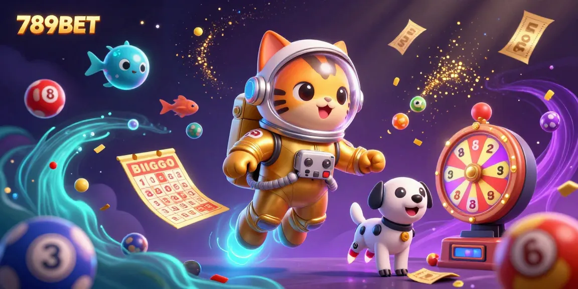 Experience the thrill of gambling with this vibrant 789BET illustration featuring a space cat and robot dog.