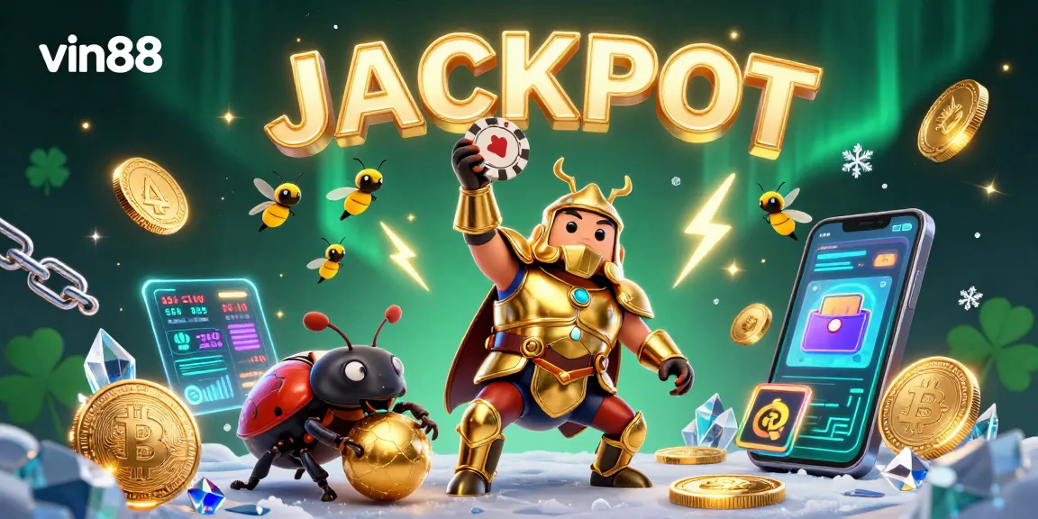 Spin to win at vin88 with the hercules beetle's jackpot antics in a vibrant casino realm.
