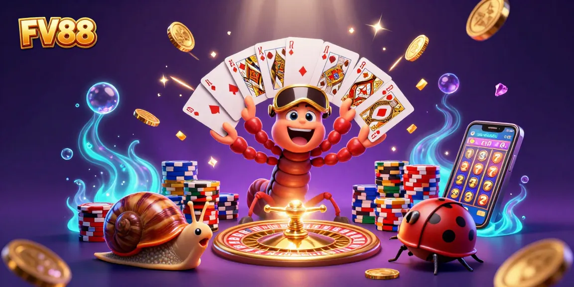 Experience the excitement of FV88 with our 3D casino illustrated scene featuring a millipede dealer