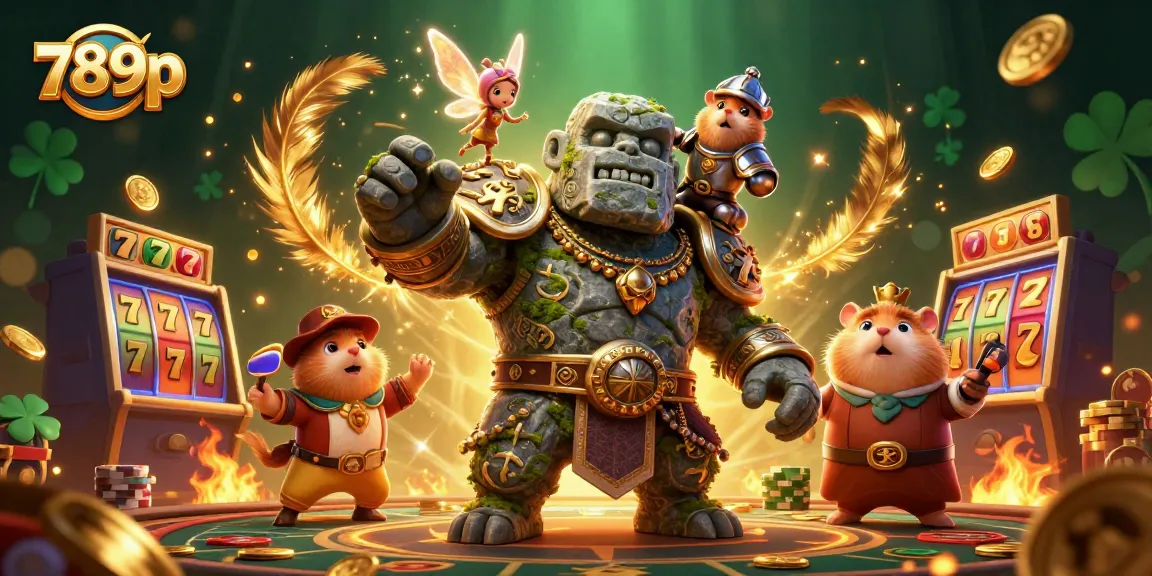 Experience thrilling gameplay at 789p with a magical casino scene featuring a golem guardian.