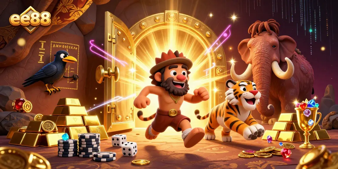 Experience ee88's thrilling prehistoric casino with cavemen, treasure, and exciting game elements!