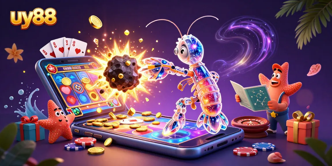 Experience the thrill of uy88 with a vibrant 3D illustration of a galactic samurai mantis shrimp in action!