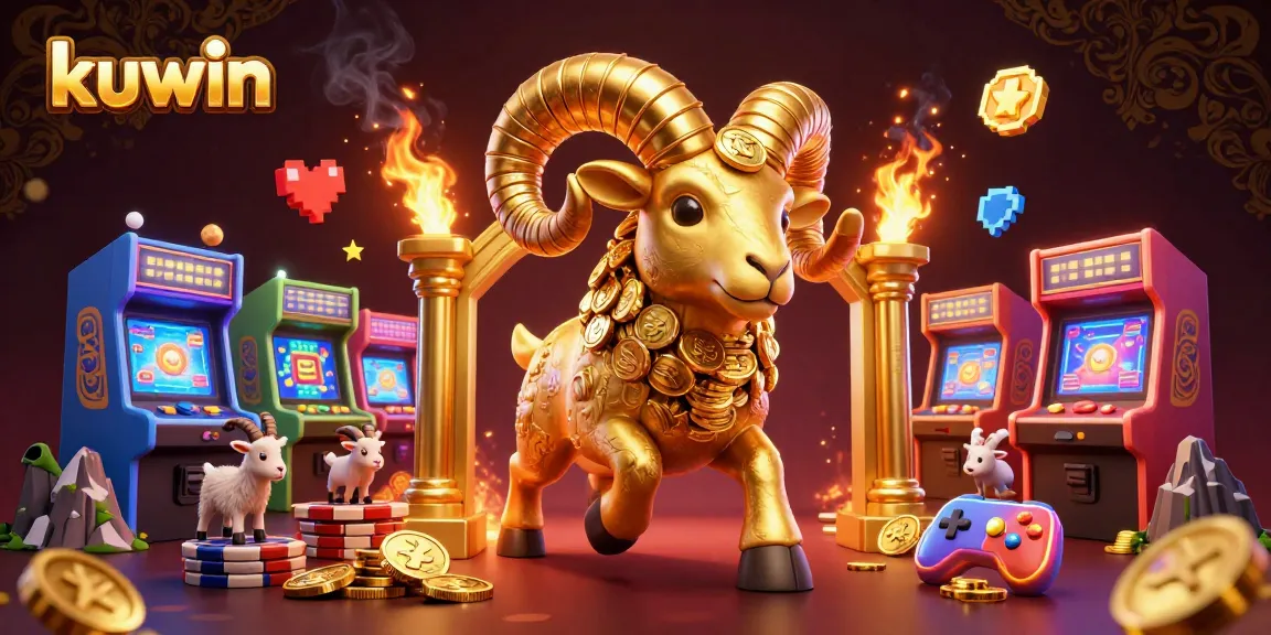 Kuwin players enjoy thrilling gaming action in a vibrant casino scene filled with coins and arcade machines.
