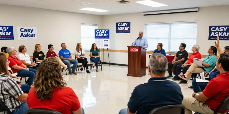 Casey Askar engaging with voters at a town hall meeting in Florida, emphasizing community involvement.
