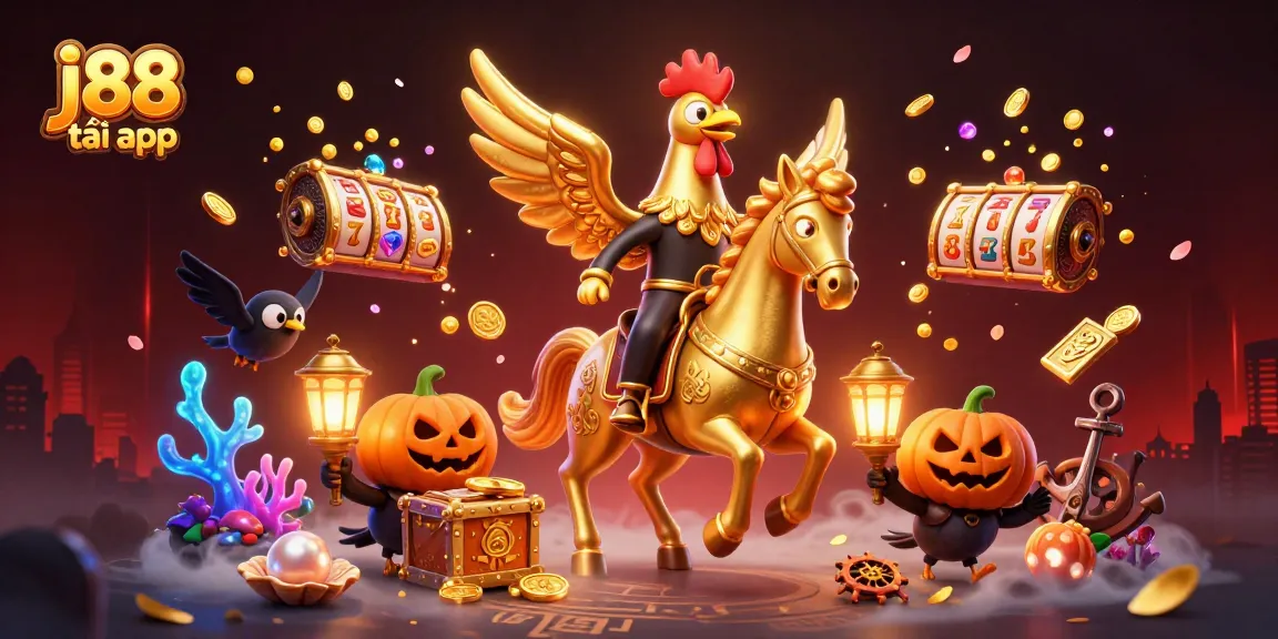 Experience thrilling gaming with j88 tải app featuring a golden rooster in a dynamic casino scene.
