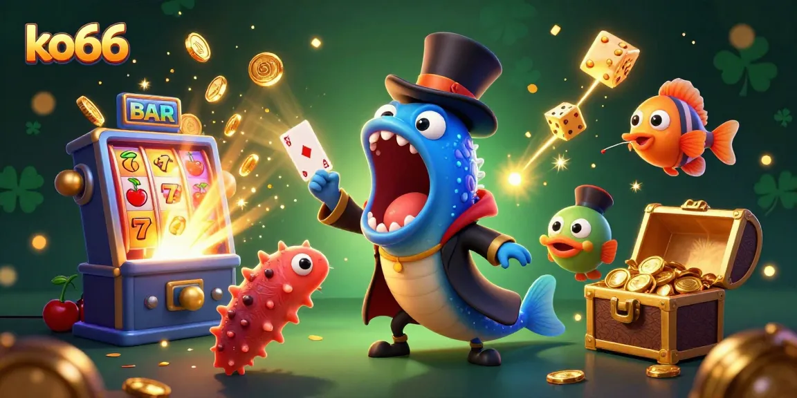 Raise the stakes with ko66's vibrant underwater casino scene showcasing fun characters and game elements.