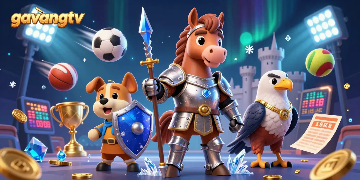 Experience the excitement of betting with gavangtv in a dynamic 3D casino scene featuring knights and sports elements.
