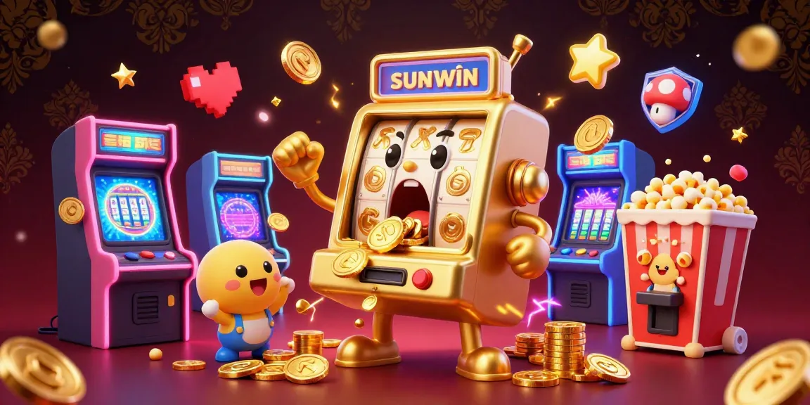 Engage in tài xỉu sunwin with golden slot machines and arcade elements celebrating a jackpot.
