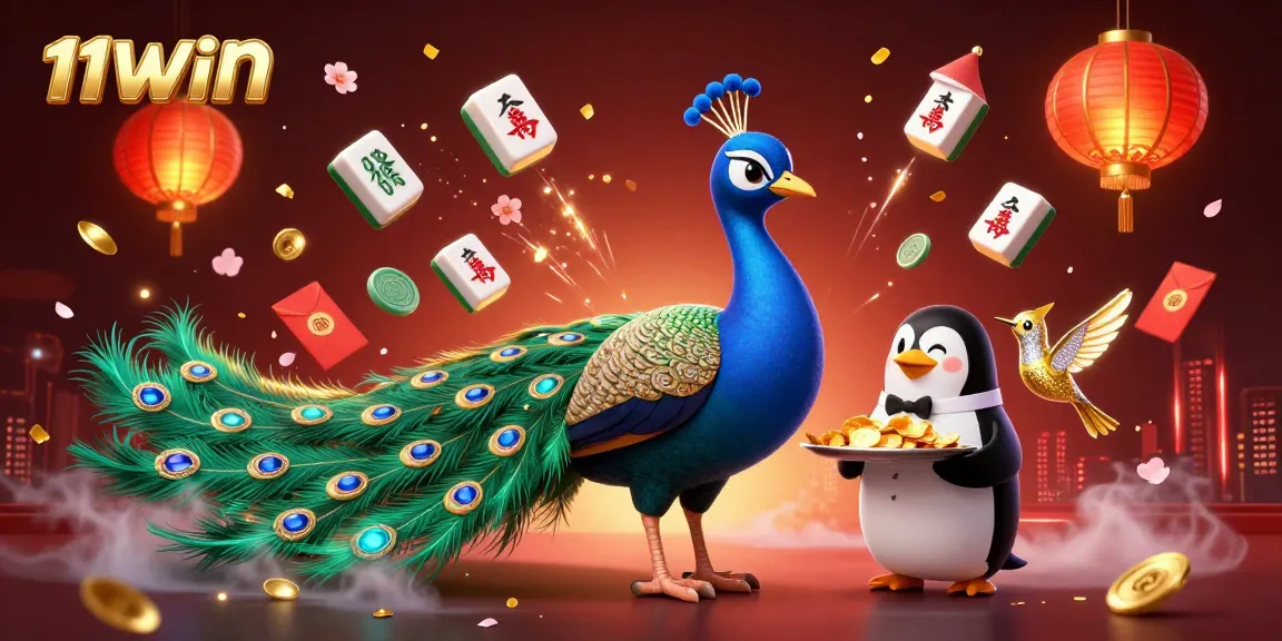 Experience the casino atmosphere with 11WIN's vibrant characters and exciting gaming elements in this detailed illustration.