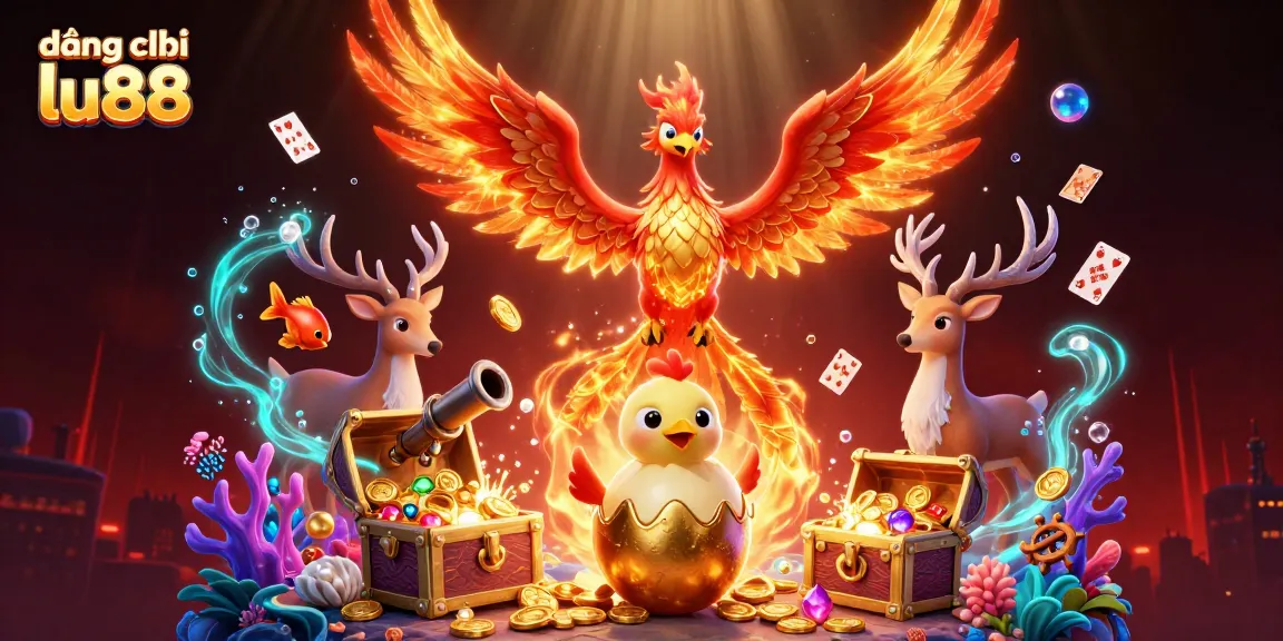 Experience the excitement of đăng ký lu88 with a dynamic casino illustration featuring a vibrant phoenix and treasure elements.