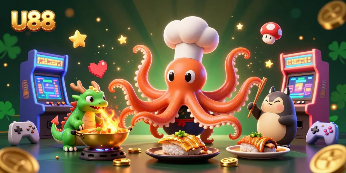 Play exciting games at U88's lively casino scene with colorful 3D elements and characters.