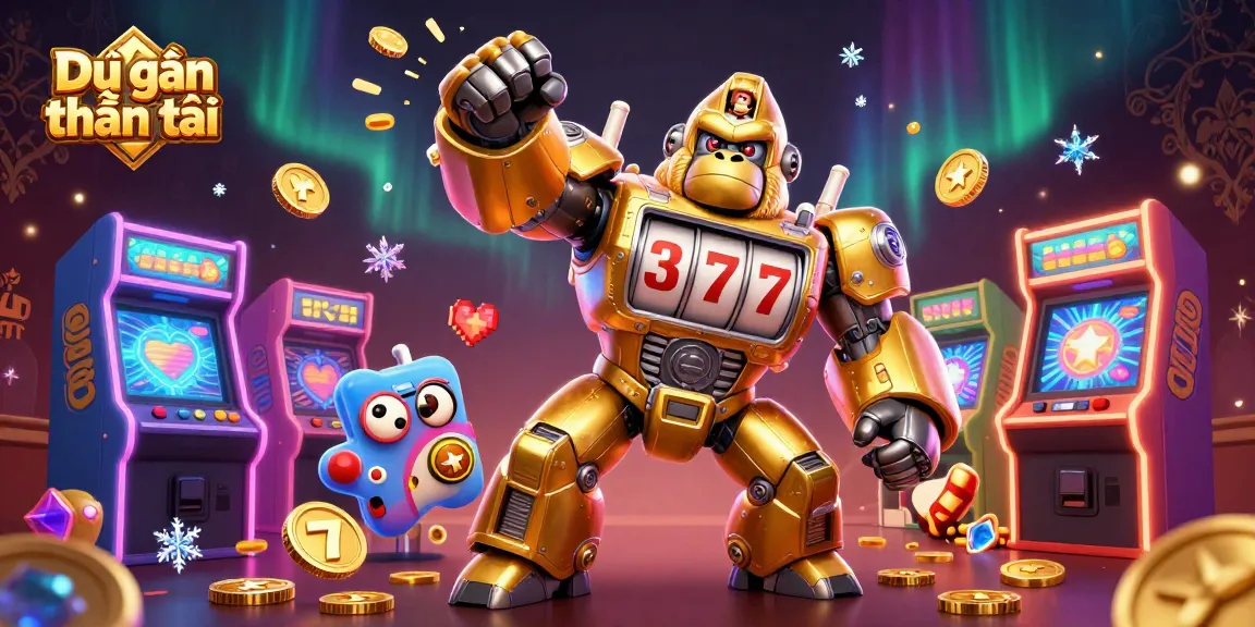 Dự đoán thần tài: Experience vibrant gaming excitement with a dynamic golden gorilla mech and colorful casino elements