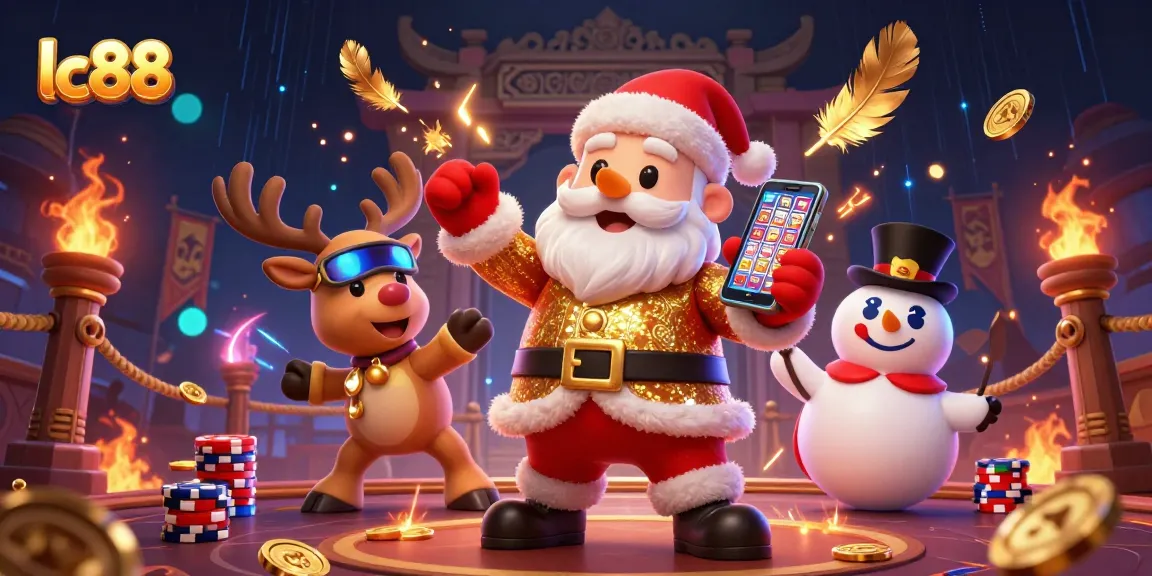Experience winning moments at lc88 casino with Santa and friends in vibrant 3D illustration.