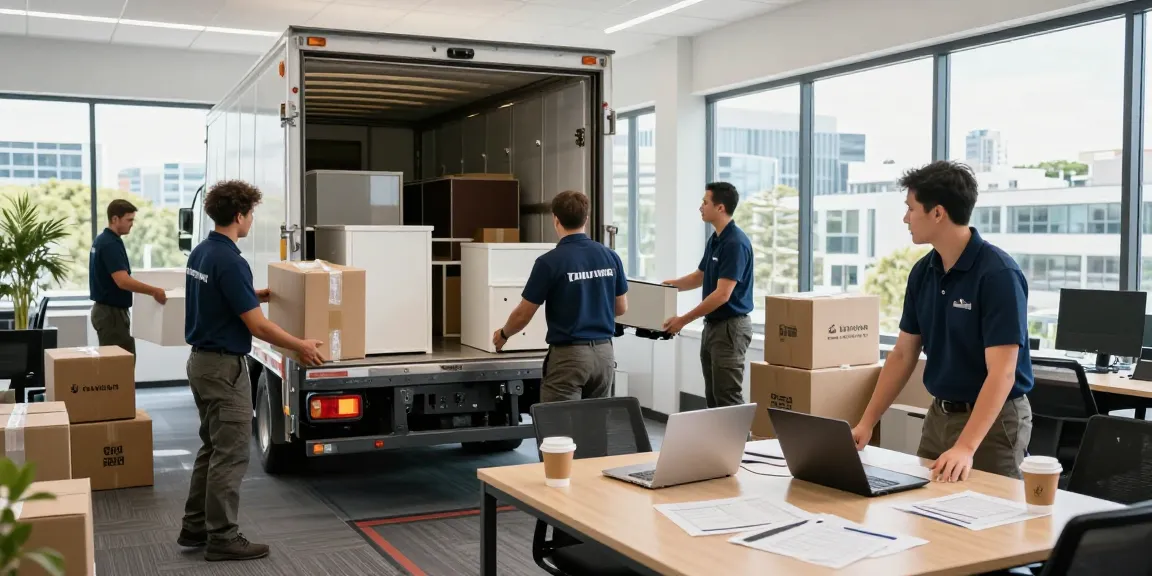 Commercial movers Tauranga carefully packing office equipment during an efficient relocation process.