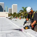 TPO roof repair in Tampa using specialized hot-air welding techniques by expert technicians, ensuring quality repairs.
