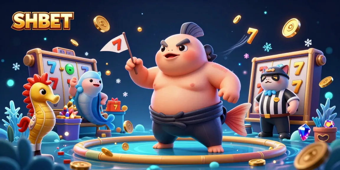 Experience exciting SHBET slots with a dynamic underwater ring featuring a fugu champion and lively spectators.