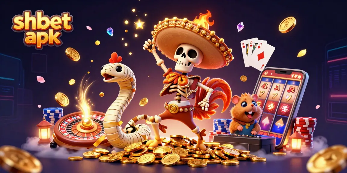 Experience shbet apk with a thrilling illustration featuring a mariachi rooster, a mummy snake, and a zombie DJ amid casino elements.