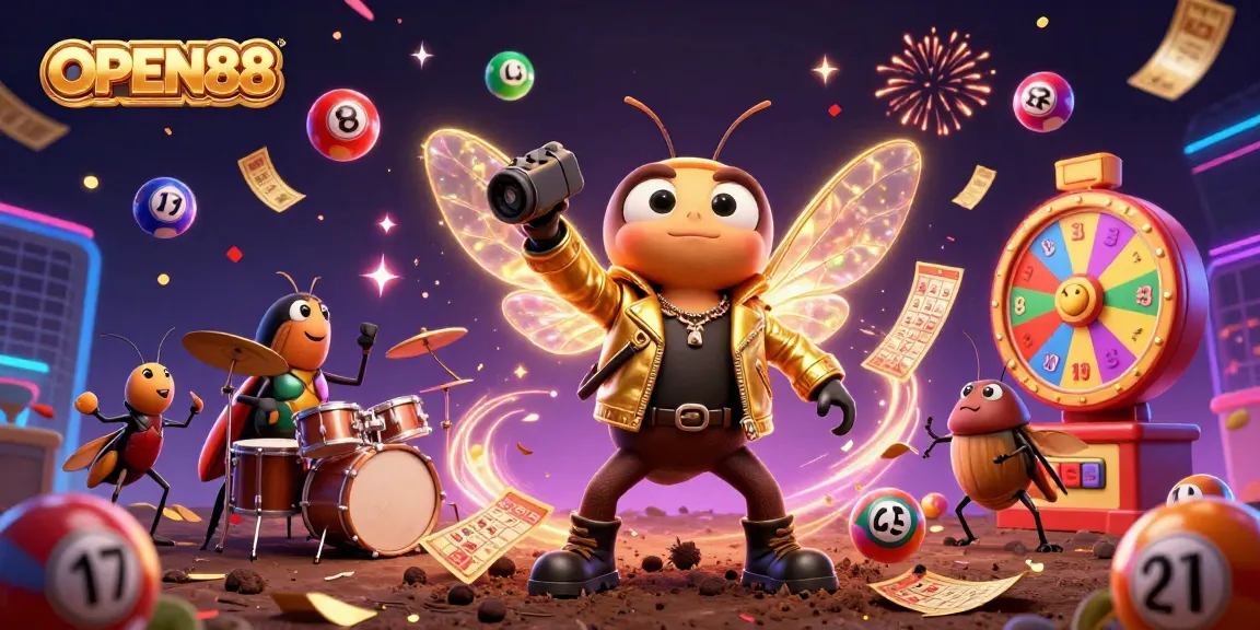 Experience thrilling moments at OPEN88 with vibrant lottery games and energy-packed characters in a casino scene.